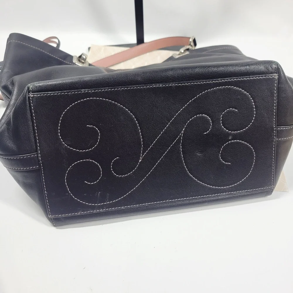 Y2K Brighton Jodi Leather Handbag Purse Black Reversible French Country Tote